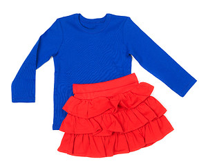 Image showing Baby blue blouse and red skirt