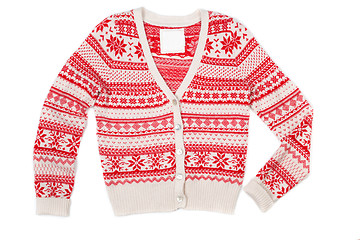 Image showing Bright knitted sweater with red pattern