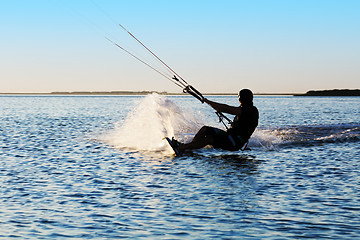 Image showing Silhouette of a kitesurfer