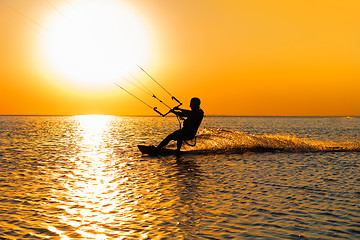 Image showing Silhouette of a kitesurfer