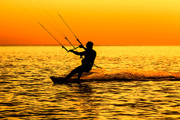 Image showing Silhouette of a kitesurfer