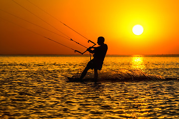 Image showing Silhouette of a kitesurfer