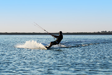 Image showing Silhouette of a kitesurfer