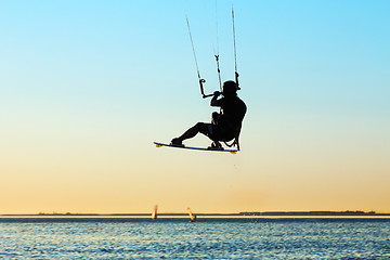 Image showing Silhouette of a kitesurfer