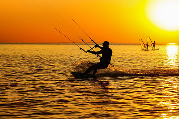 Image showing Silhouettes of a windsurfers
