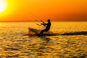 Image showing Silhouette of a kitesurfer