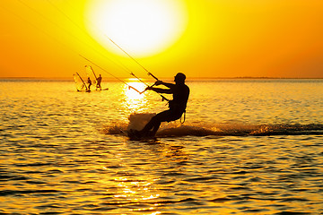 Image showing Silhouettes of a windsurfers