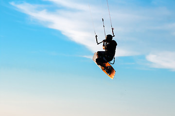 Image showing Silhouette of a kitesurfer