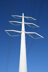 Image showing White power tower and the blue sky