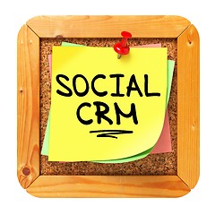 Image showing Social CRM. Yellow Sticker on Bulletin.