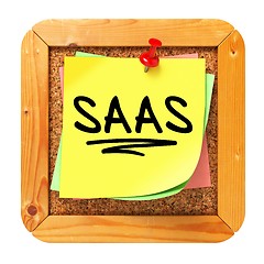 Image showing SAAS. Yellow Sticker on Bulletin.