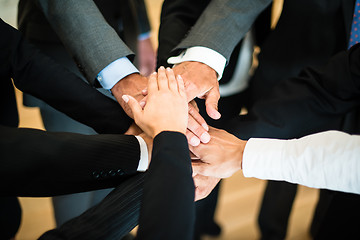 Image showing Teamwork - stack of hands