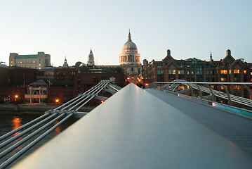 Image showing View to St Pauls from Millenium Bridge in London
