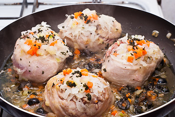 Image showing veal shank cooking in pan