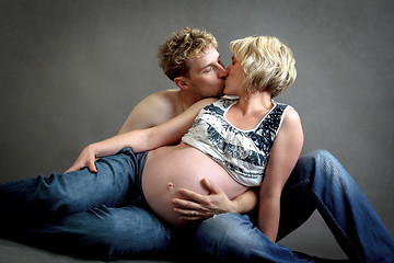 Image showing Loving happy couple, pregnant woman with her husband