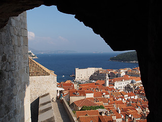 Image showing Dubrovnik, Croatia, august 2013, medieval city roofs and harbor