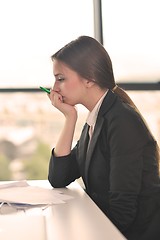 Image showing tired  business woman at the office