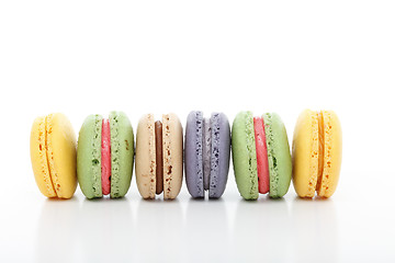 Image showing Assorted variety macarons macaroons in a row