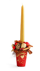 Image showing Christmas decor with gold candle