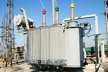 Image showing transformer on high power station. High voltage