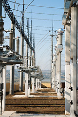 Image showing part of high-voltage substation with switches and disconnectors