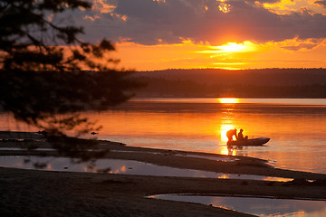 Image showing sunset boat trip