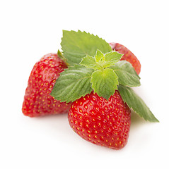 Image showing Fresh strawberry, mint sheets