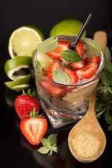 Image showing mojito strawberry cocktails on a black background