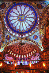 Image showing Ancient paintings on the roof in Sultan Ahmed Mosque (Blue Mosqu