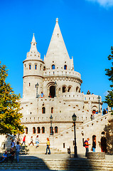 Image showing Fisherman's bastion on a sunny day in Budapest, Hungary