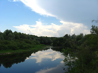 Image showing evening summer landscape with clouds and river