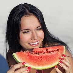 Image showing smiling girl with water-melon