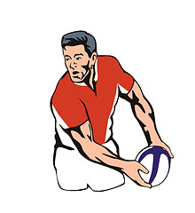 Image showing Rugby player passing ball