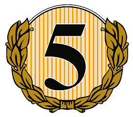 Image showing Number 5 in Circle with Laurel Leaves