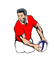 Image showing Welsh Rugby player passing ball