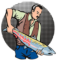 Image showing Fisherman Salmon Fish Retro