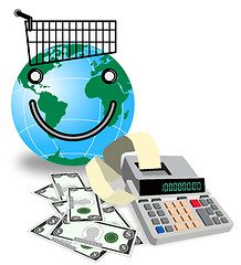 Image showing Globe Shopping Calculator Money Retro