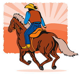 Image showing Rodeo Cowboy Riding Horse