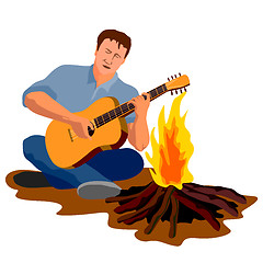 Image showing Man Camping Playing Guitar