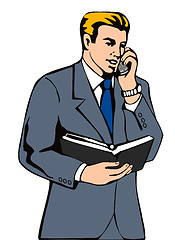 Image showing Businessman on the Phone with Diary