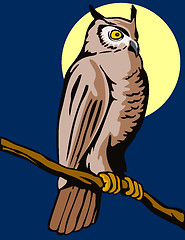 Image showing Owl on Branch Retro