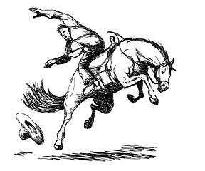 Image showing Rodeo Cowboy Falling off Horse