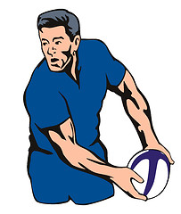 Image showing Rugby player passing ball