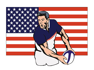 Image showing American Rugby player passing ball