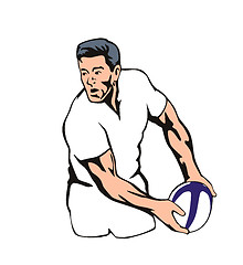 Image showing English Rugby player passing ball