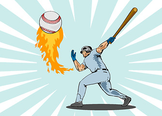 Image showing Baseball Player Batting Ball Flames