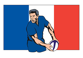 Image showing French Rugby player passing ball