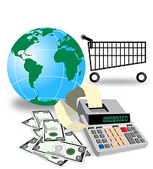 Image showing Globe Shopping Calculator Money Retro