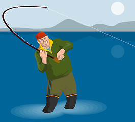 Image showing Fly Fisherman Rod and Reel Retro