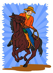 Image showing Cowboy on Horse with Lasso